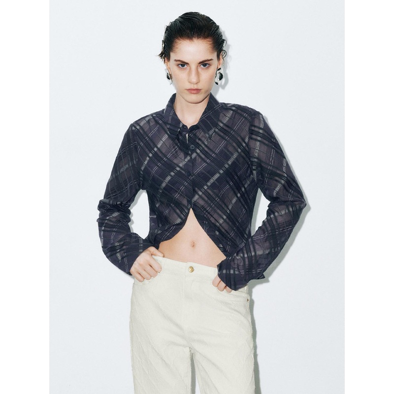 Long Sleeve Plaid Shirts Dark Teal Plaid XS