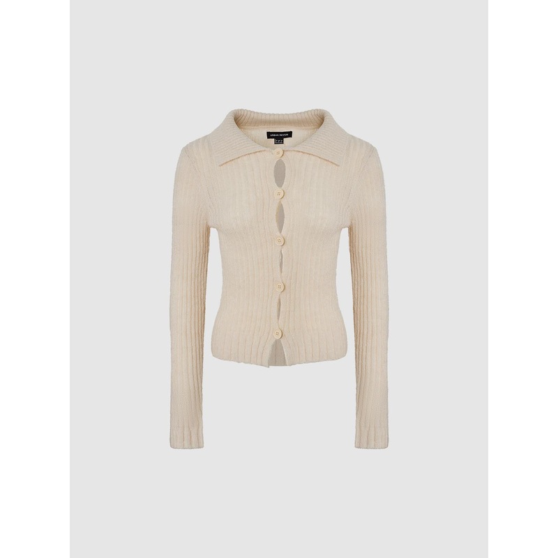 Ribbed Knitted Cardigans Khaki XS