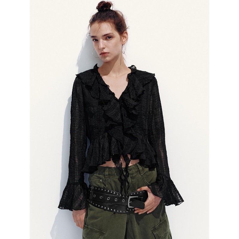 Ruffle Shirts Black Checkered XS