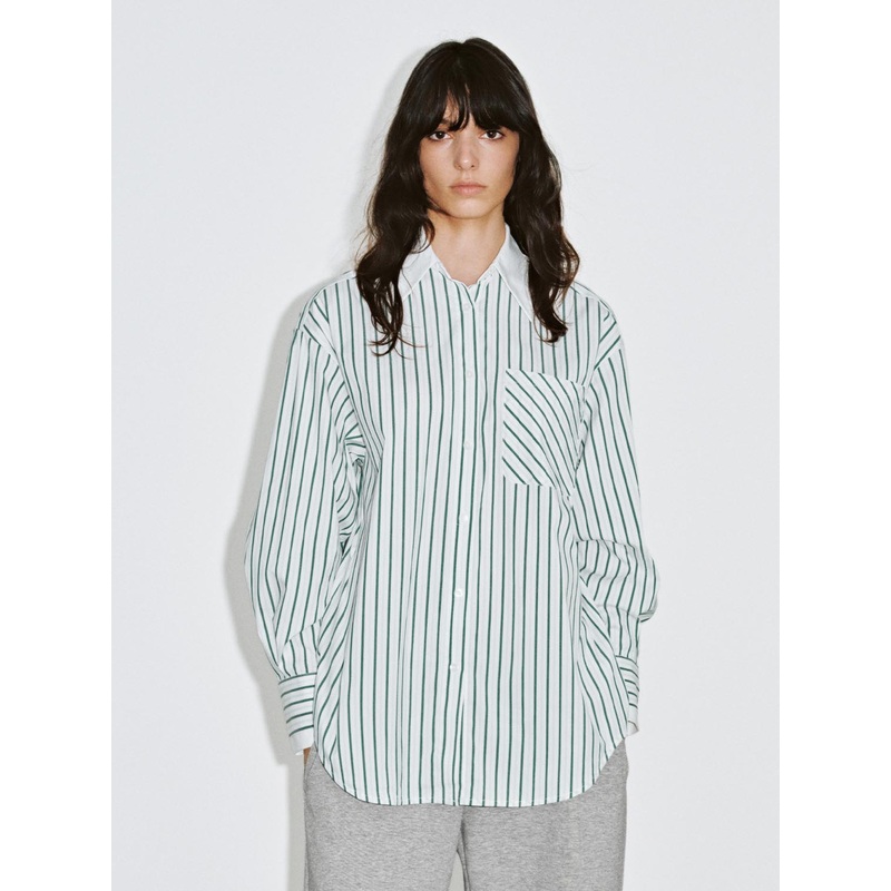 Striped Long Sleeve Shirts Green Striped XS