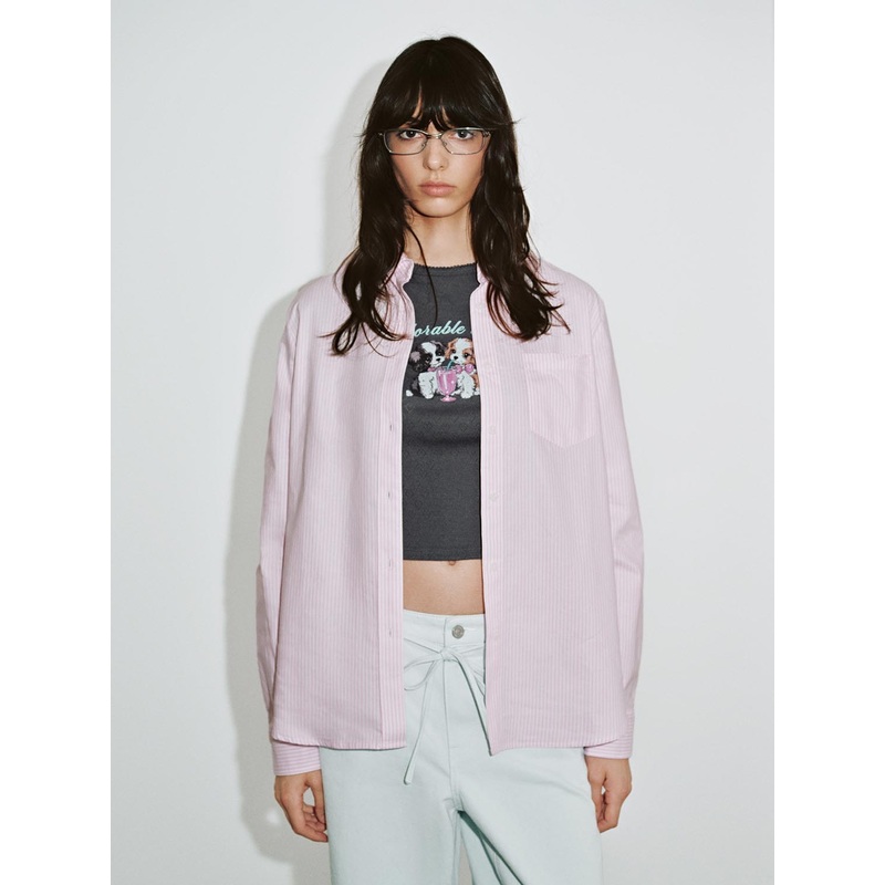 Striped Long Sleeve Shirts Pink Striped XS