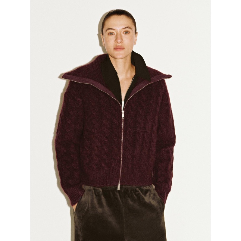 Full Zip Braid Knitted Cardigans Red XS