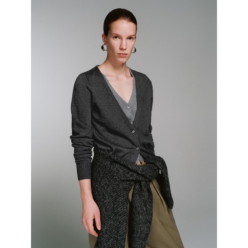 2 In 1 V-Neck Knitted Cardigans Dark Grey XS