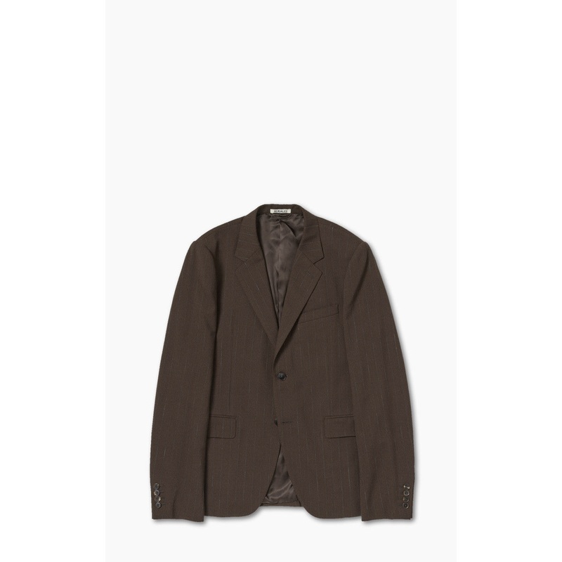 Auralee Hard Twist Wool Panama Stripe Jacket Brown Striped 3/S