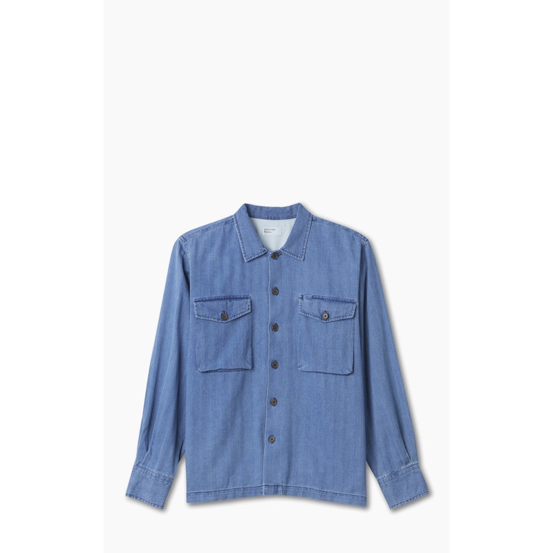Universal Works Treck Shirt Herringbone Denim Faded Indigo S