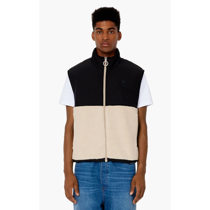 AMI Paris ADC Sleeveless Zipped Sherpa Jacket Natural/Black S