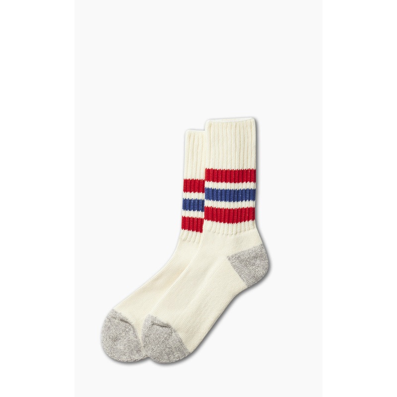 RoToTo R1255 Coarse Ribbed Oldschool Crew Socks Chili Red/Blue M