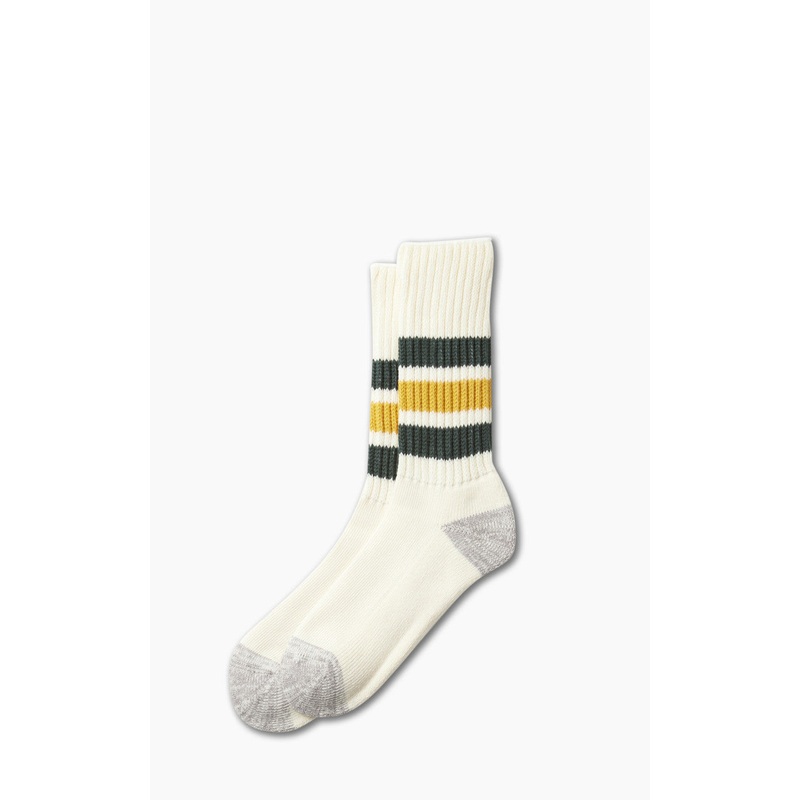 RoToTo R1255 Coarse Ribbed Oldschool Crew Socks Dark Green/Yellow M