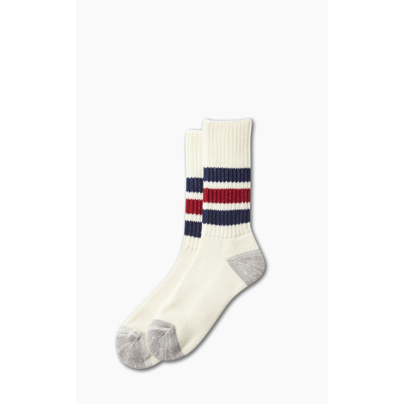RoToTo R1255 Coarse Ribbed Oldschool Crew Socks Navy/Dark Red M