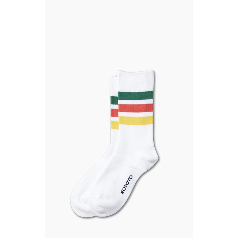 RoToTo R1399 Fine Pile Striped Socks White M
