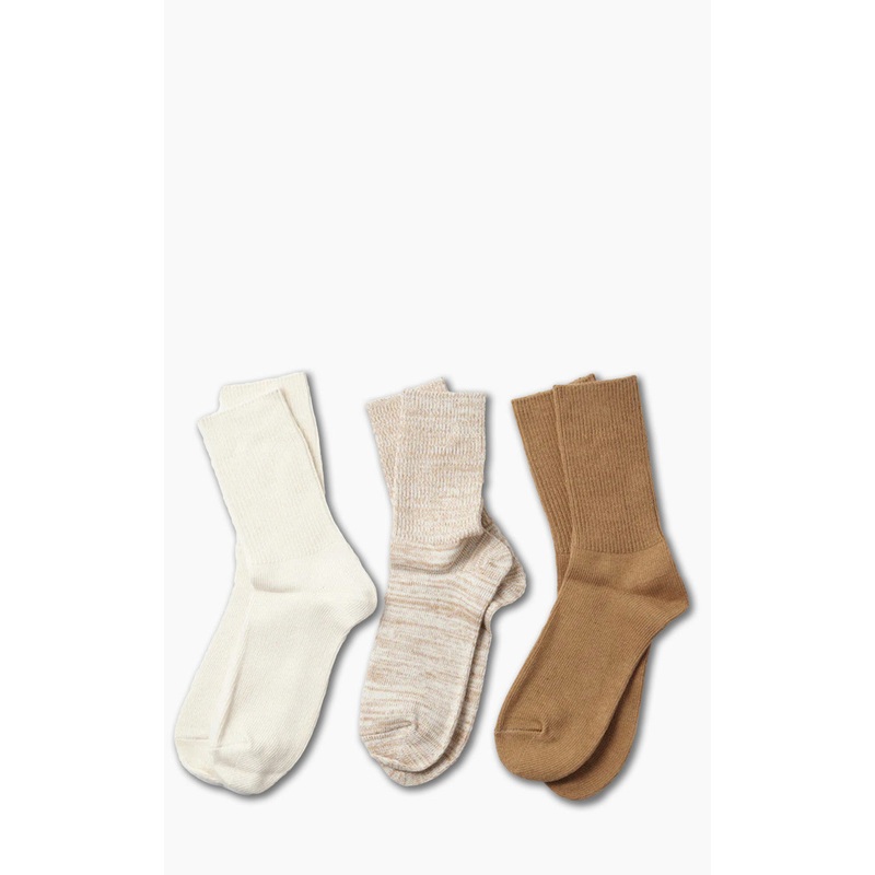 RoToTo R1427 Organic Daily 3-Pack Ribbed Crew Socks Ecru/Brown M