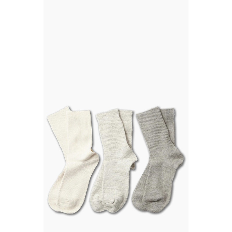 RoToTo R1427 Organic Daily 3-Pack Ribbed Crew Socks Ecru/Grey M