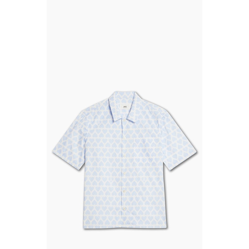 AMI Paris Camp Collar Shirt Sky Blue/Natural White 39