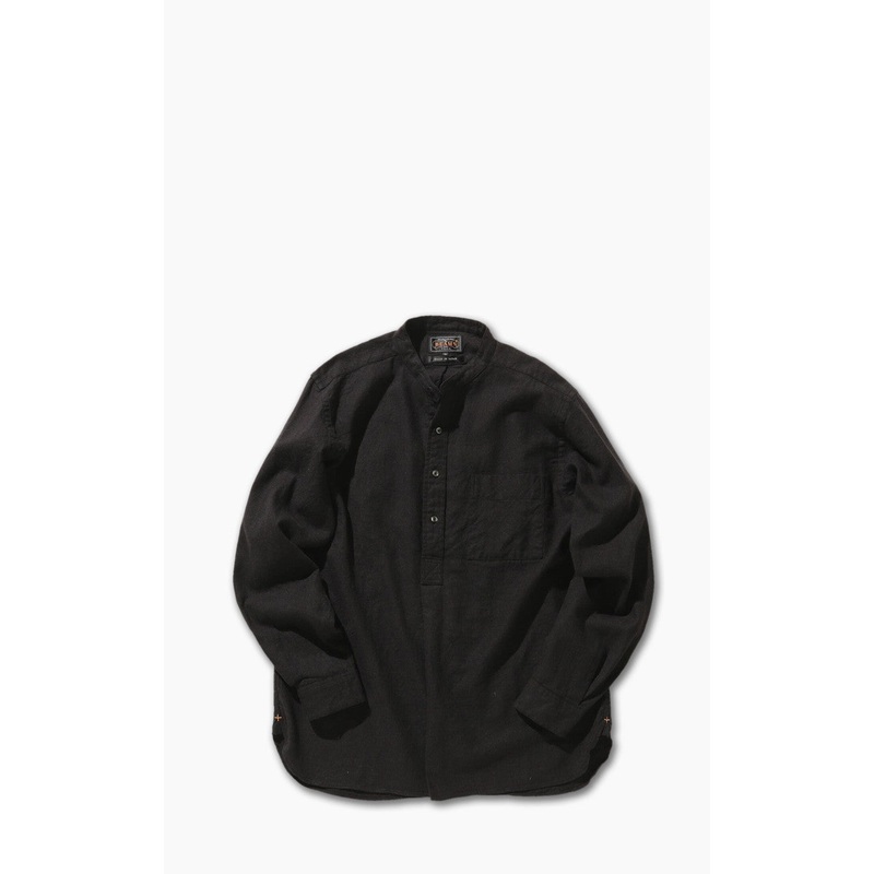 Beams Plus Herringbone Band Collar Pullover Shirt Black M