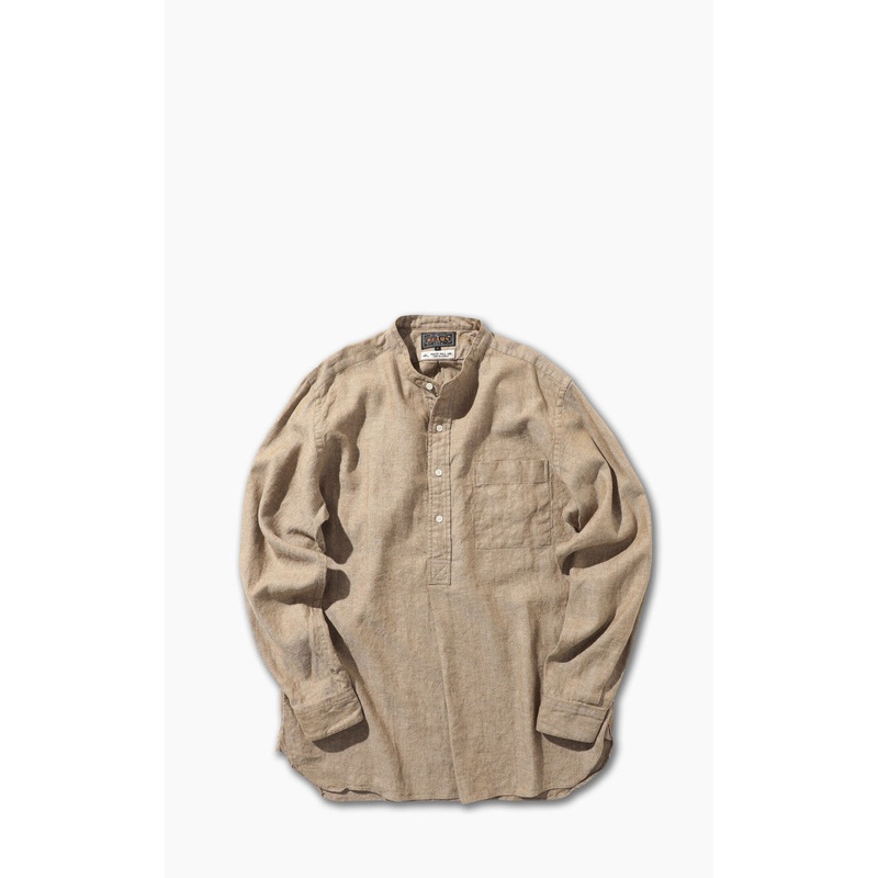 Beams Plus Herringbone Band Collar Pullover Shirt Khaki M