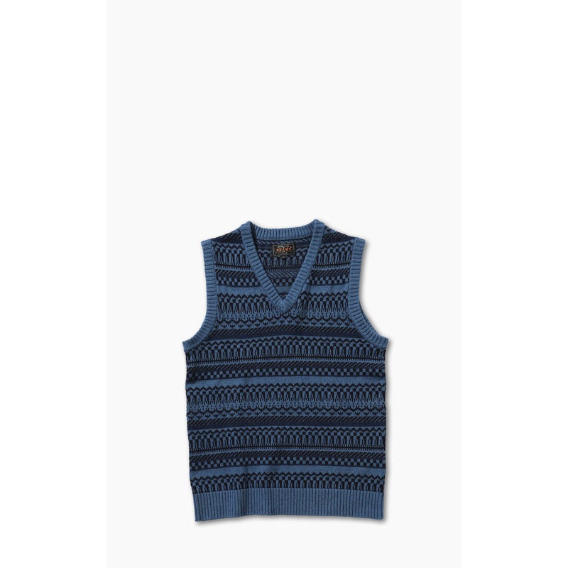 Beams Plus Jacquard Knit Vest Indigo M